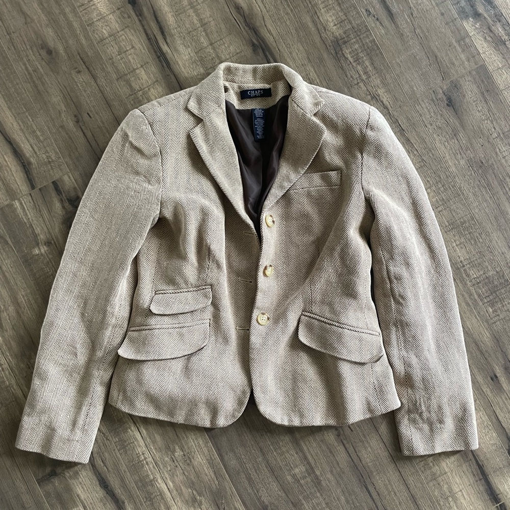 Chaps Taupe Herringbone Blazer Women’s Size 6 Classic Tailored Jacket